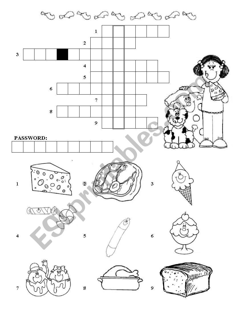 food- crossword worksheet