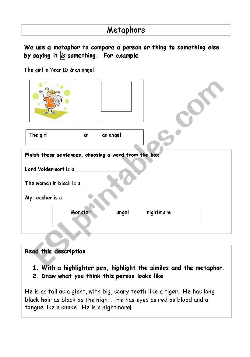 Metaphors worksheet