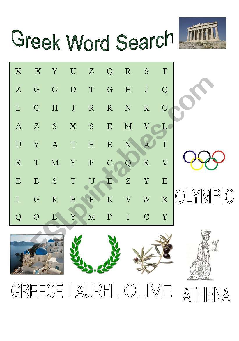 Greek word search worksheet