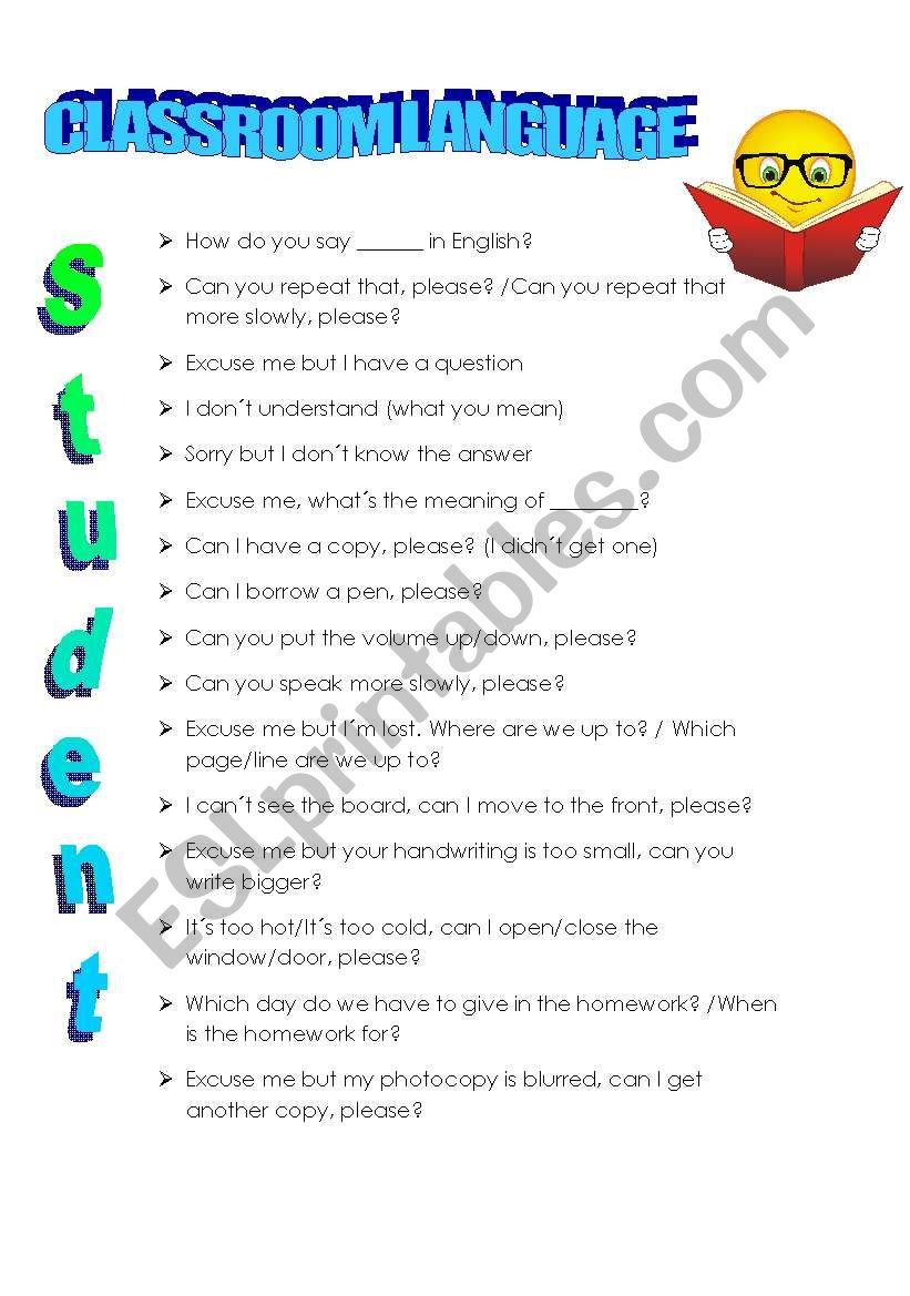 English Idioms on X: Popular Classroom Language for ESL Students in English  Classroom language is the routine language that is used on a regular basis  in classroom like giving instructions of praise