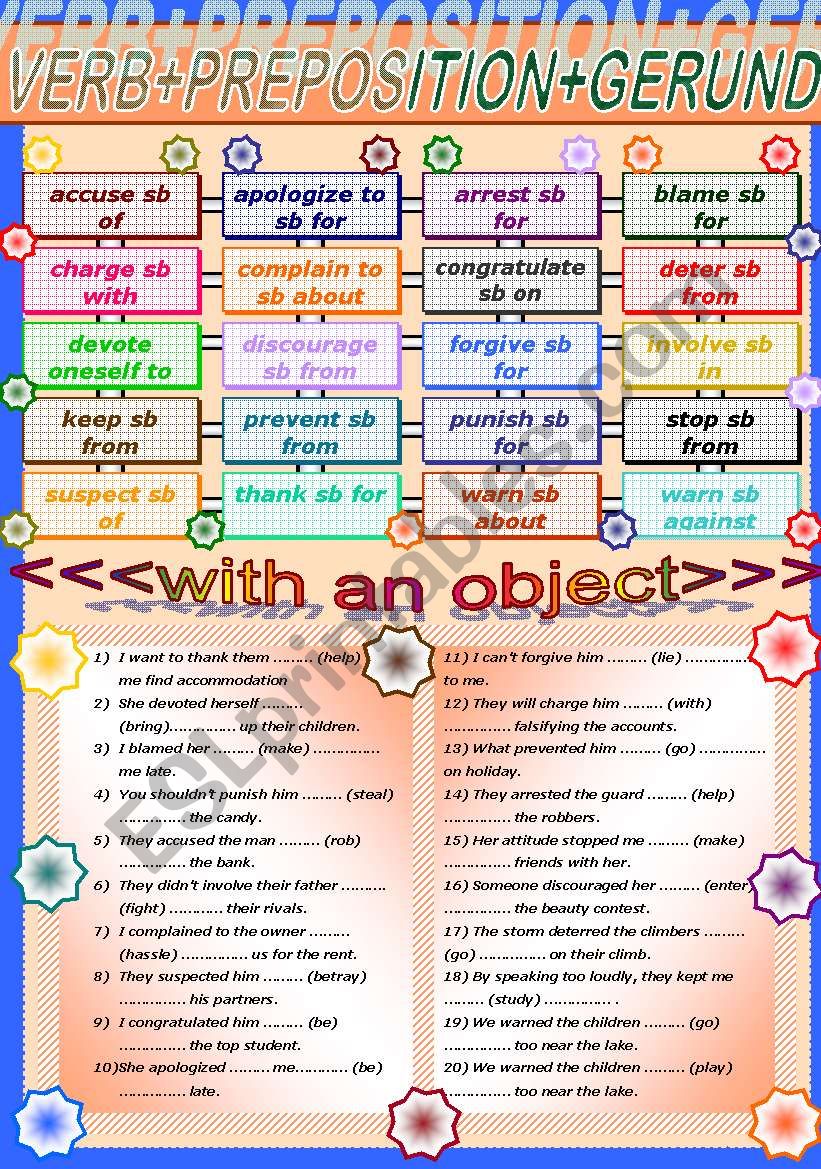 VERB+PREPOSITION+GERUND (with an object)