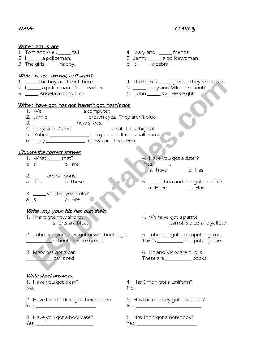 verbs to be worksheet