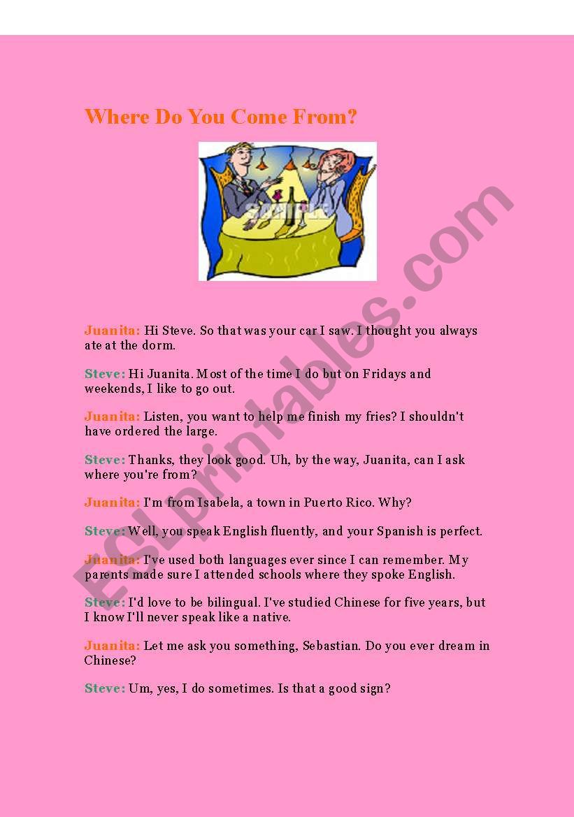 WHERE DO YOU COME FROM? worksheet