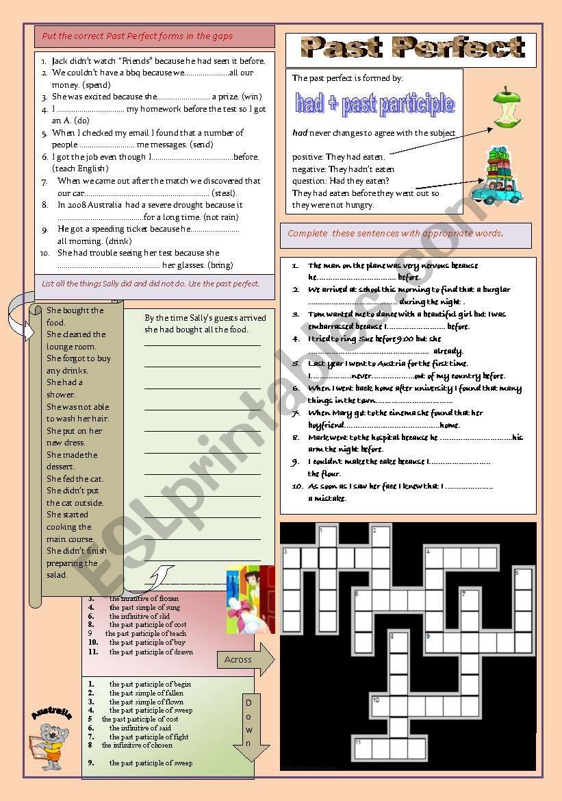 Past perfect exercises and irregular verb crossword