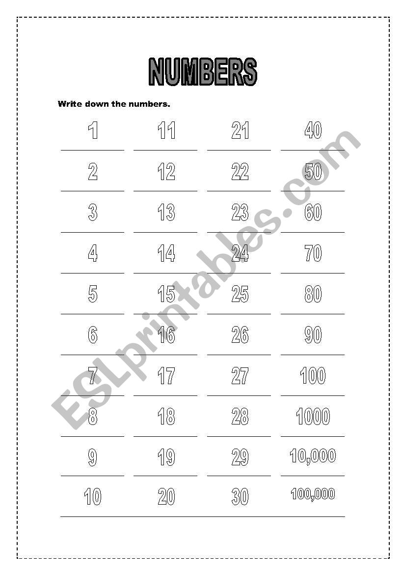 Numbers worksheet