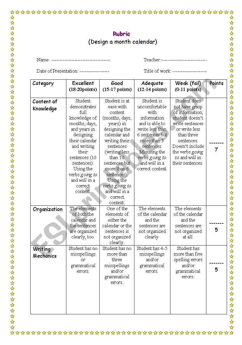 Rubric to assess students work 