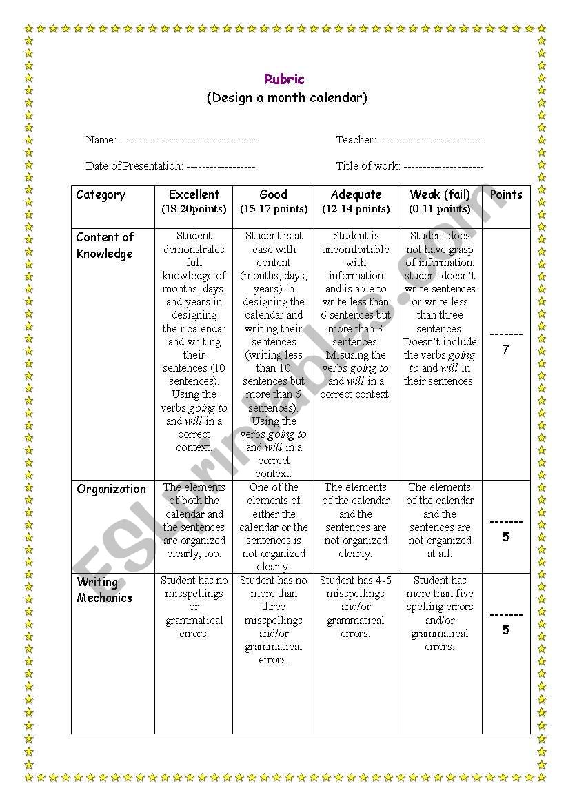 Rubric to assess studentsÂ´ work 