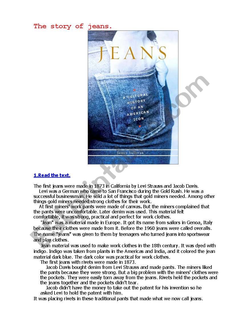 The story of jeans. worksheet