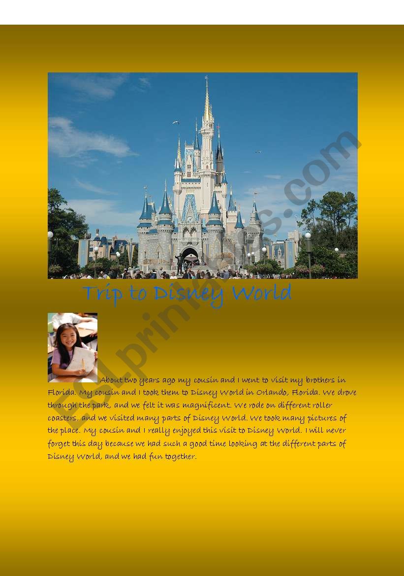 A trip to Disney World worksheet