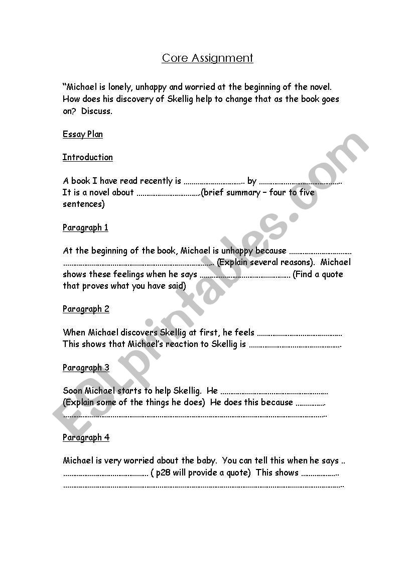 skellig core assignment worksheet