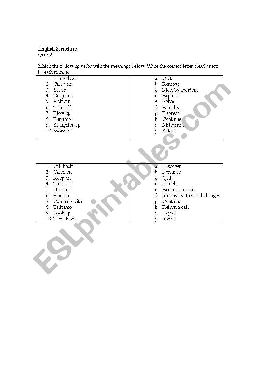 phrasal verbs worksheet