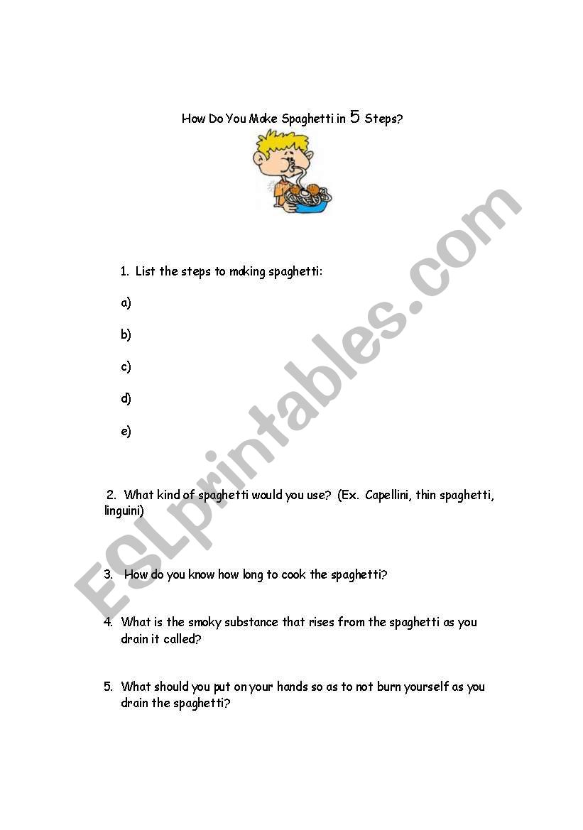 how to make spaghetti worksheet