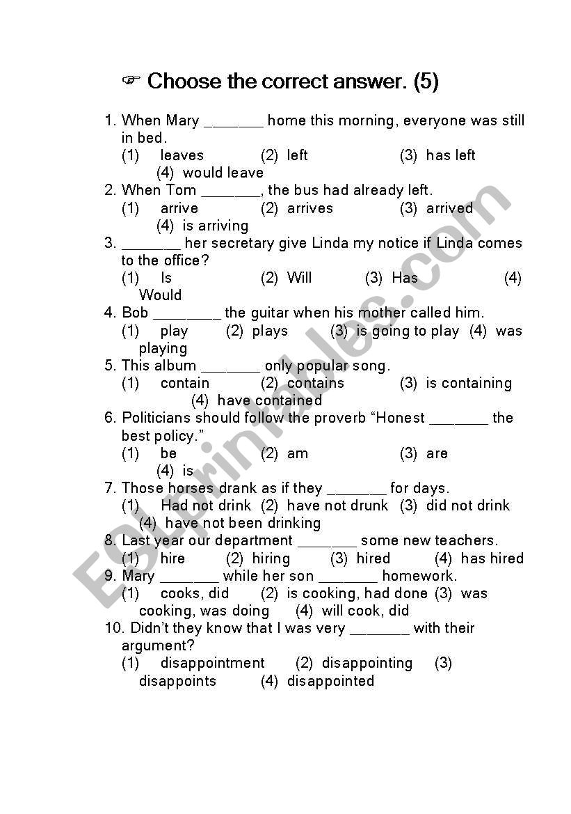 grammar test 5 worksheet