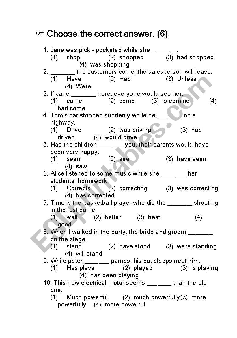 grammar test 6 worksheet