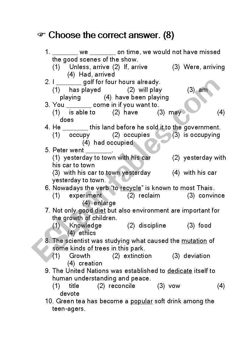 grammar test 8 worksheet