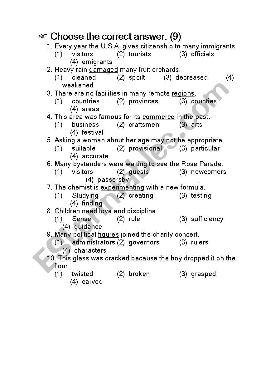 grammar test 9 worksheet