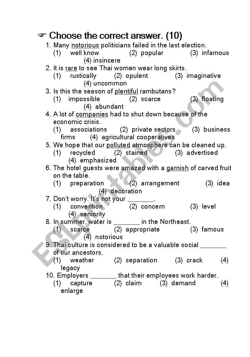 grammar test 10 worksheet