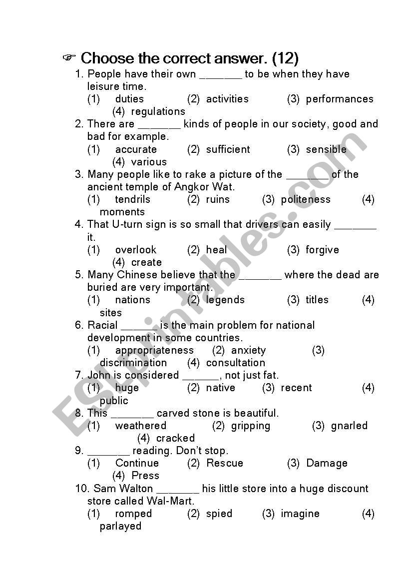 grammar test 12 worksheet