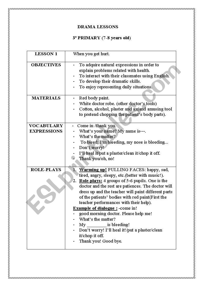 Drama lessons 1 worksheet