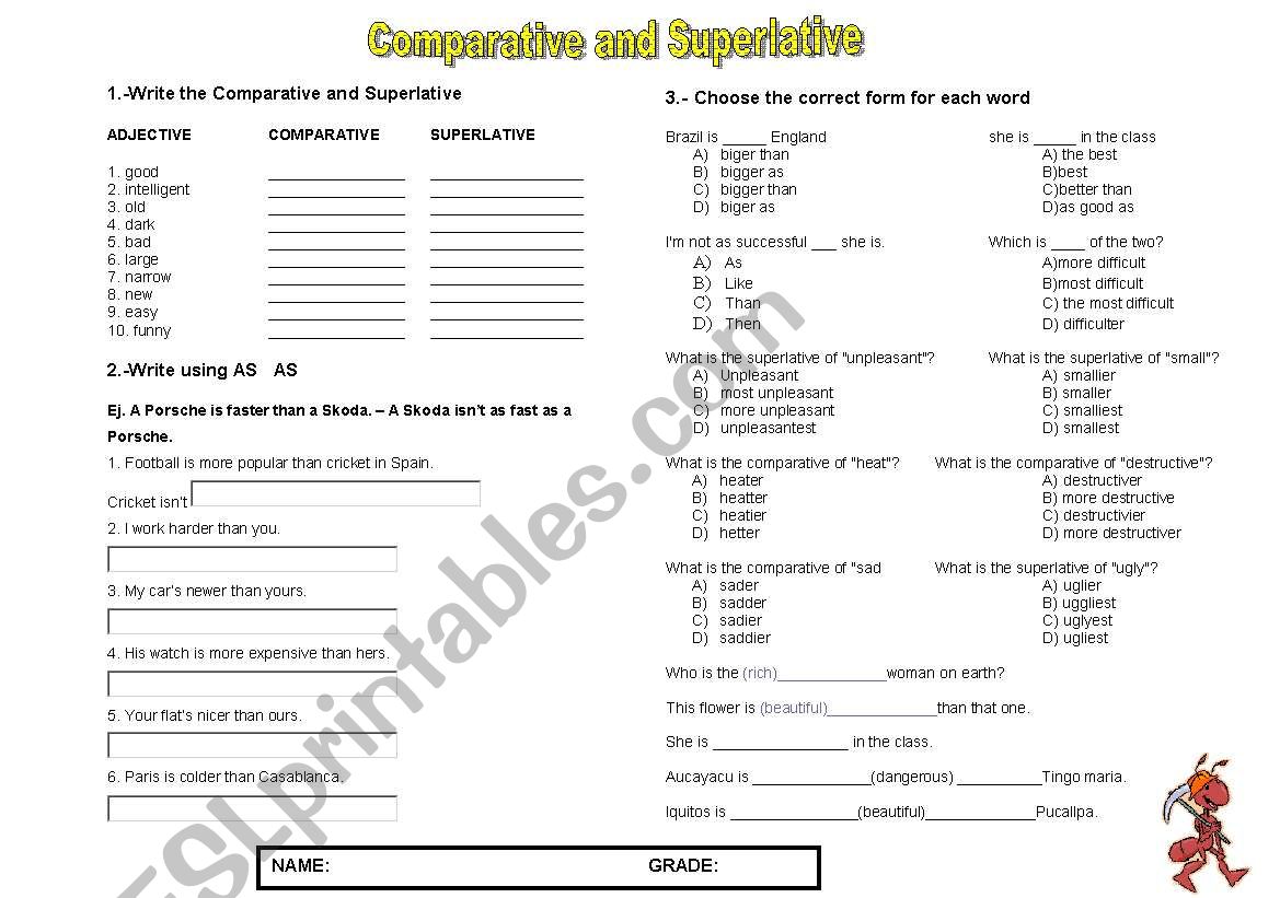 comparatives and superlatives worksheet