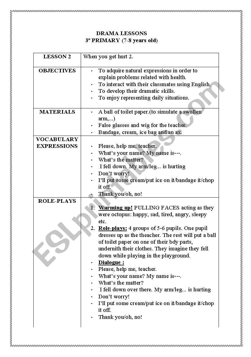 Drama lessons 2 worksheet