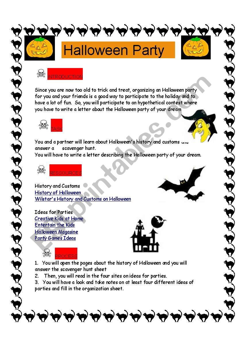 Halloween Party Project and Scavenger hunt on Halloween History and Customs