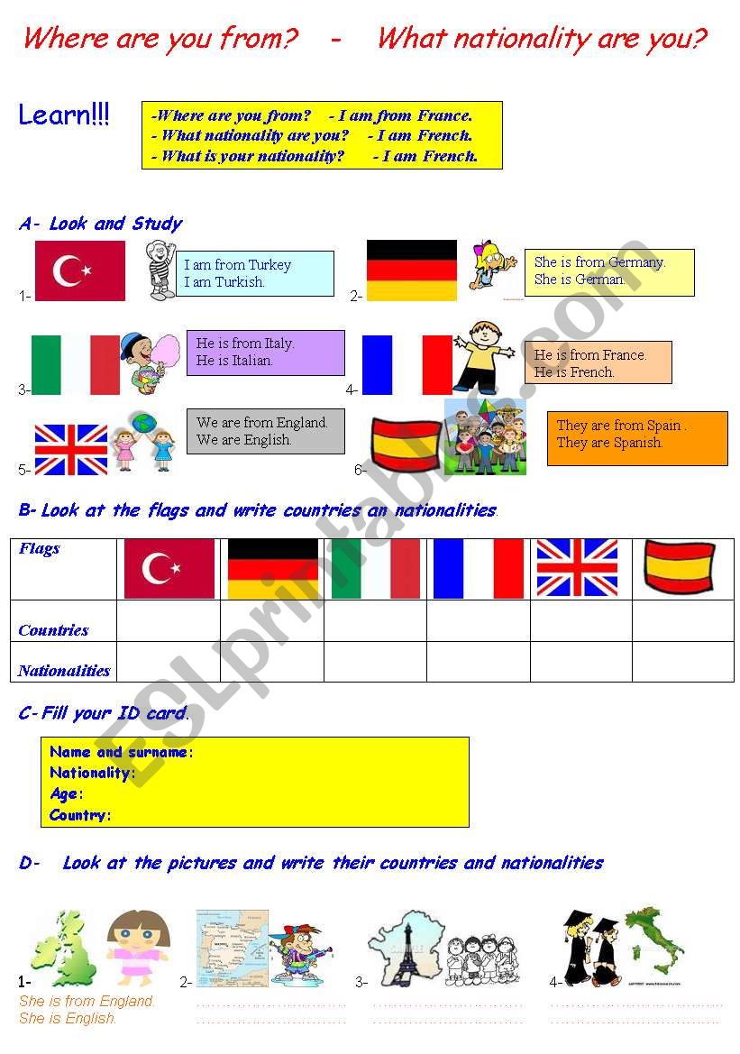 countries and nationalities worksheet