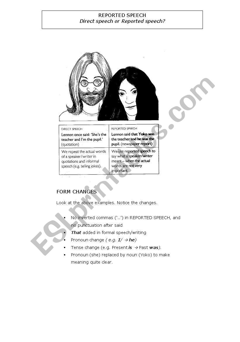 Reported speech worksheet