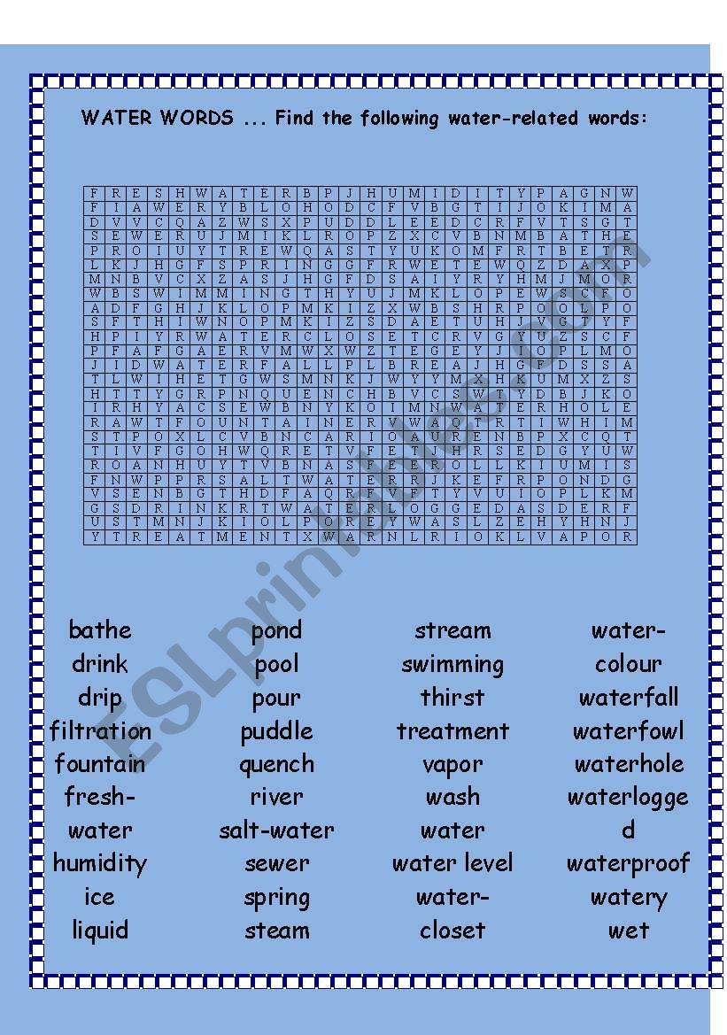 Water - Crossword worksheet