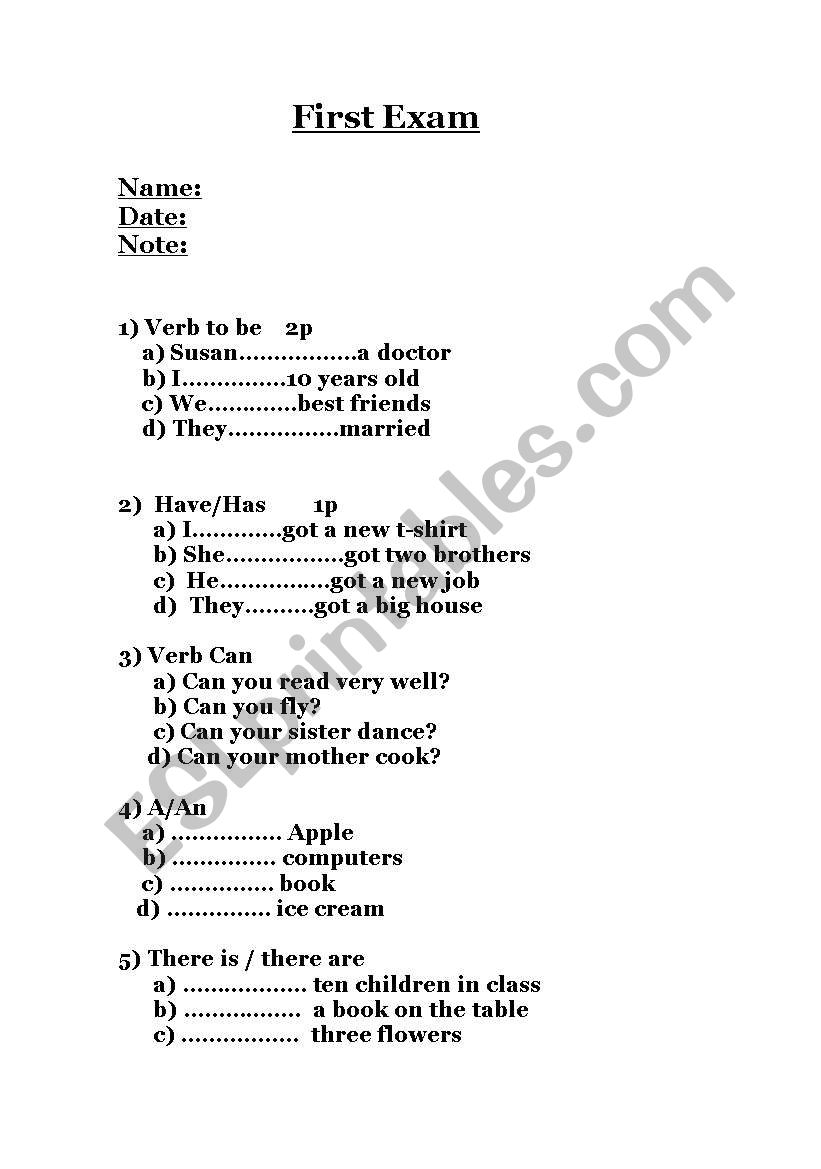 test worksheet