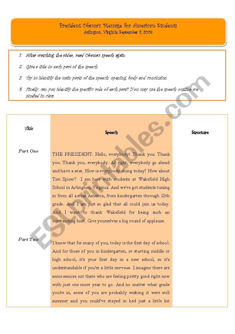 How to prepare a speech worksheet