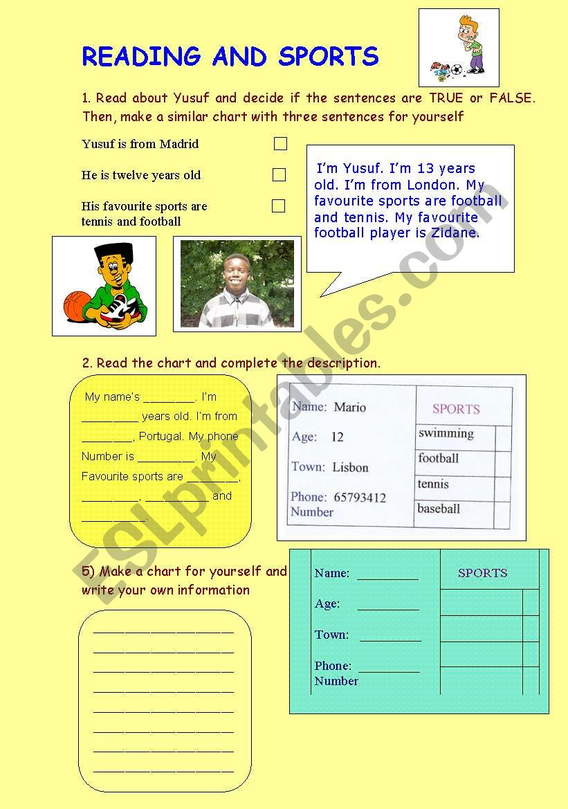 READING AND SPORTS worksheet