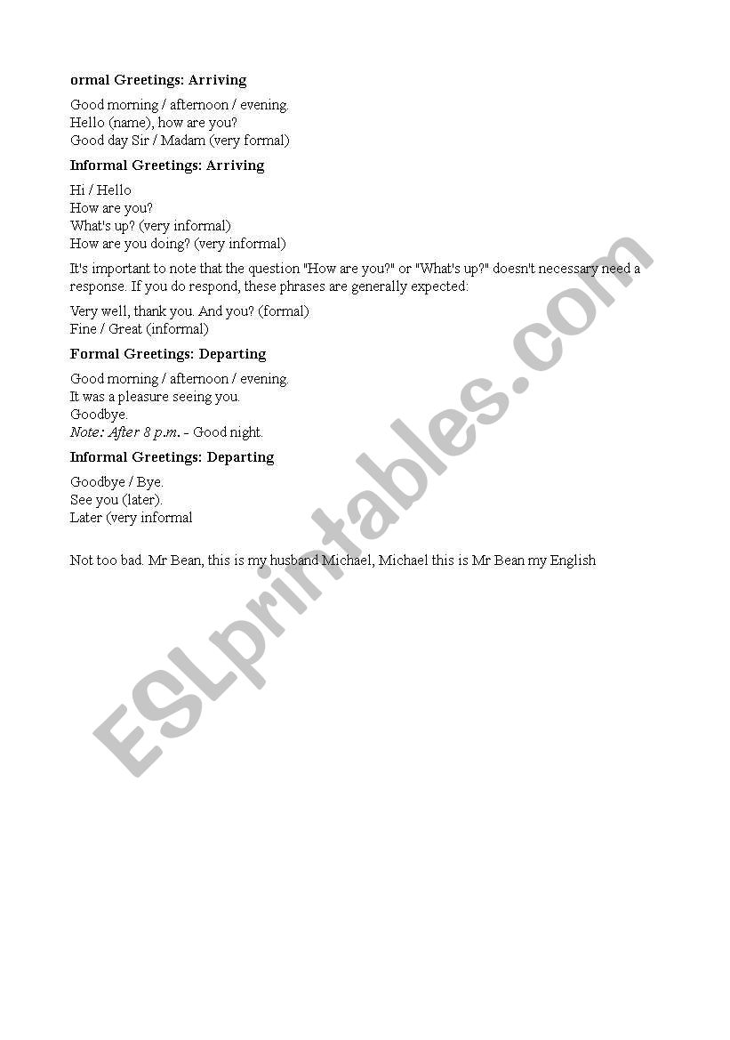 Greetings worksheet