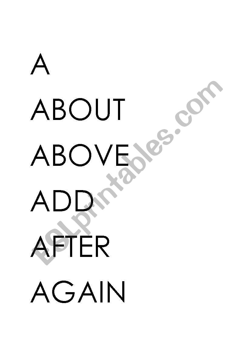 Most commonly used English words beginning with letter A
