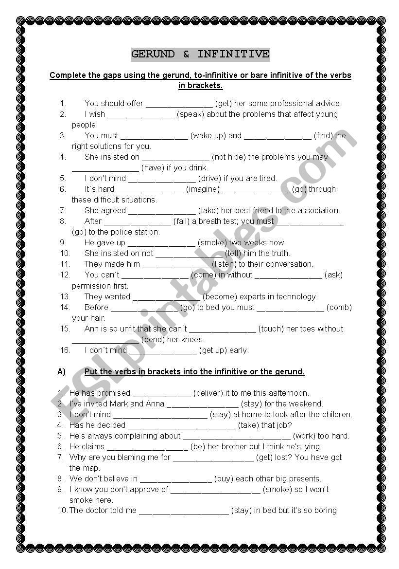 Gerund Infinitive worksheet