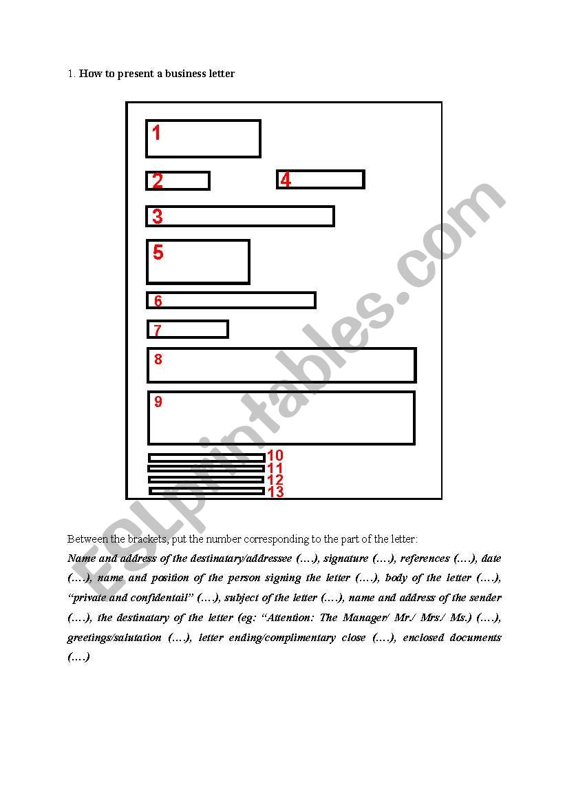 business letter worksheet