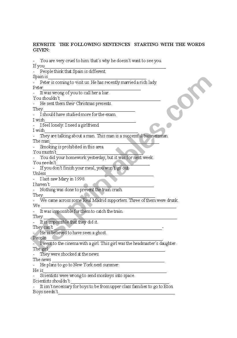 rephrasing exercise worksheet