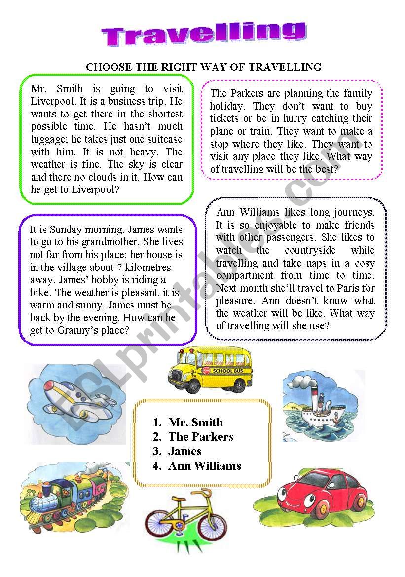 Travelling. Reading worksheet