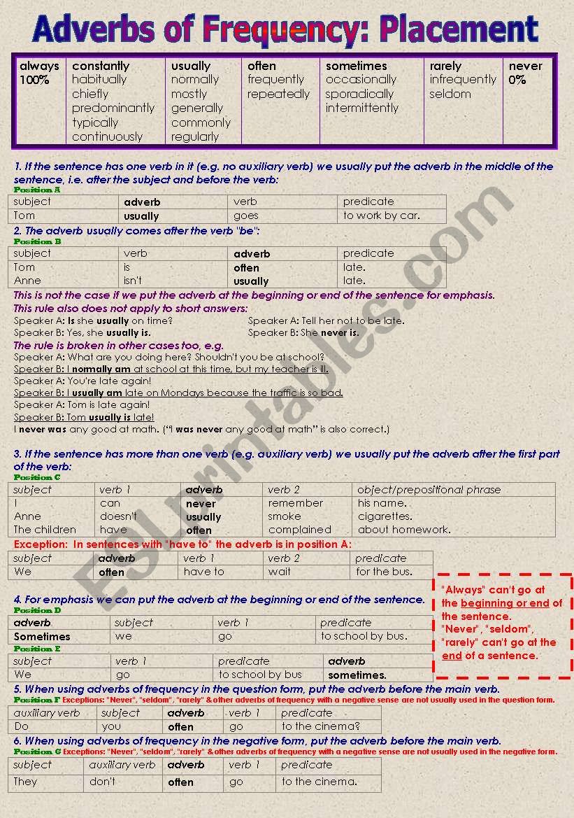 Adverbs of Frequency: Placement Rules