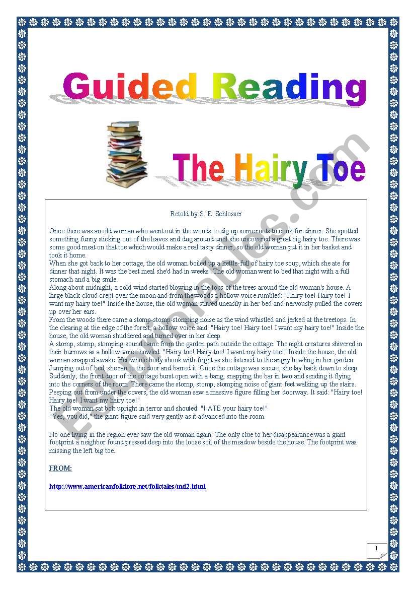 Reading & writing Project (Final task= writing a story): The hairy toe, MYTH. (8 pages, 34 tasks, detailed KEY included)