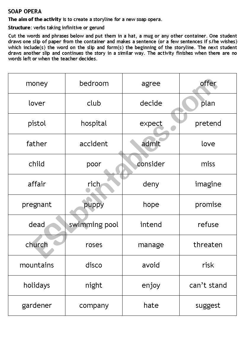 Soap opera worksheet