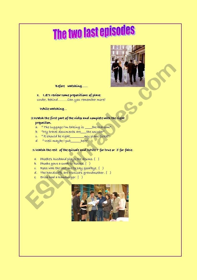 Friends the two last episodes worksheet