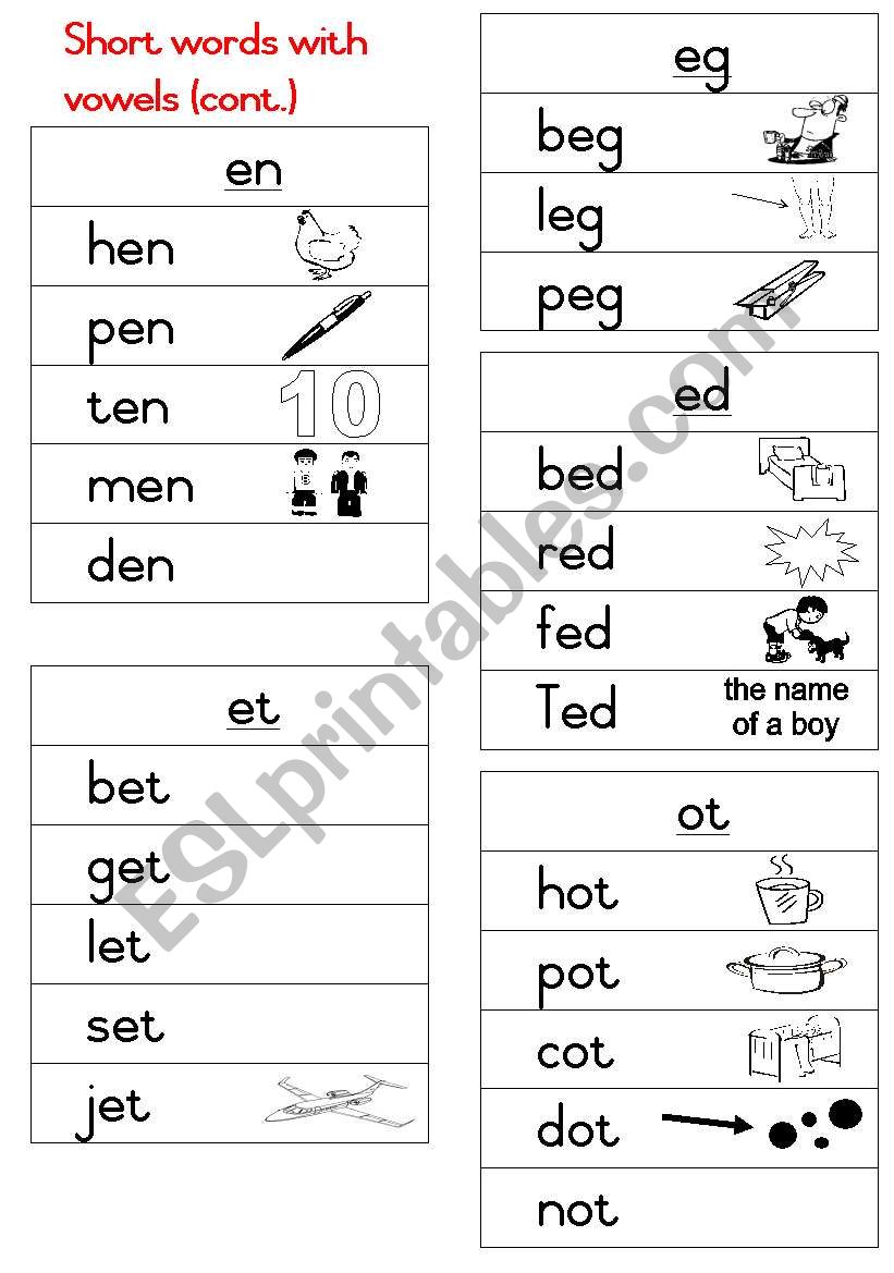 Short words Handout 4 worksheet