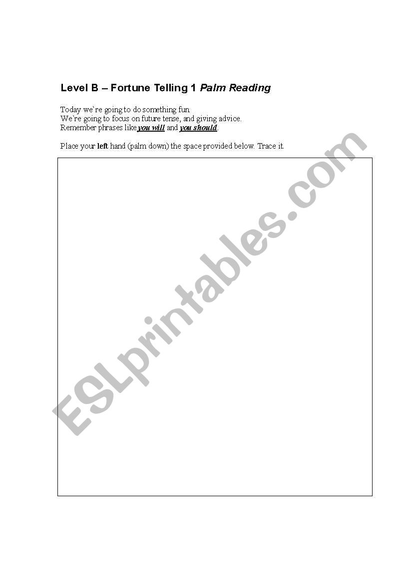 Palm Reading/ Future Tense worksheet