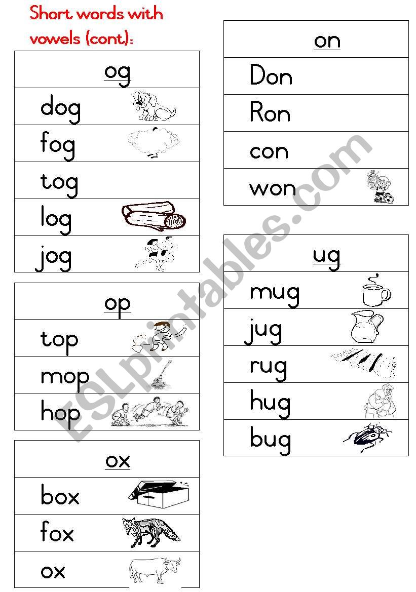 Short words Handout 5 worksheet