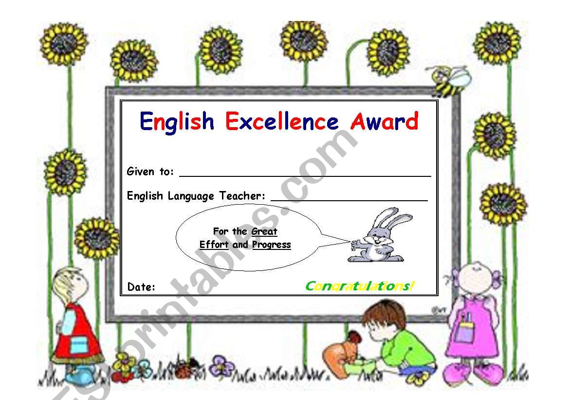 Excellence Award worksheet