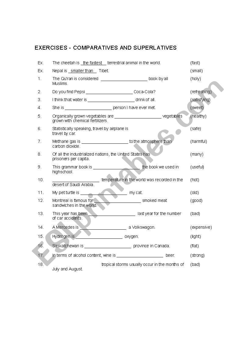 Comparatives and superlatives adjectives