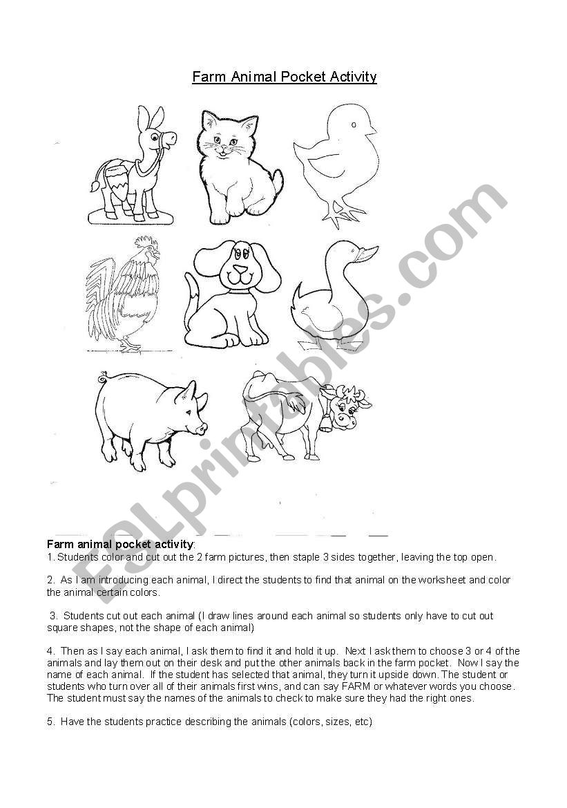 Farm animal pocket activity worksheet
