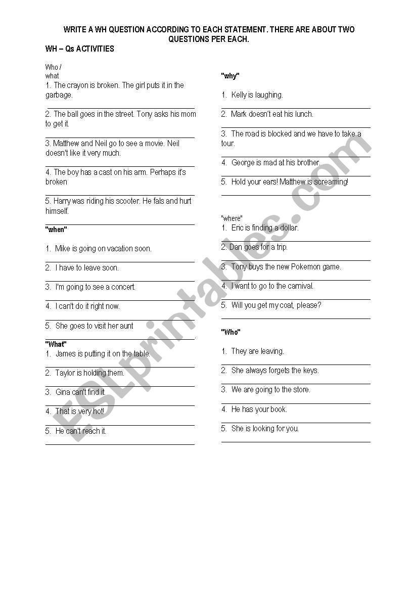 WH QS EXERCISES worksheet