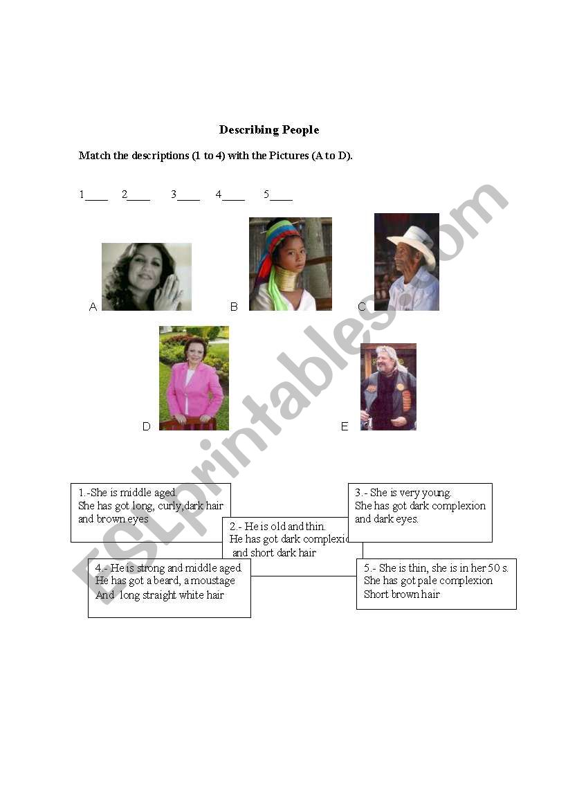 DESCRIBING PEOPLE worksheet